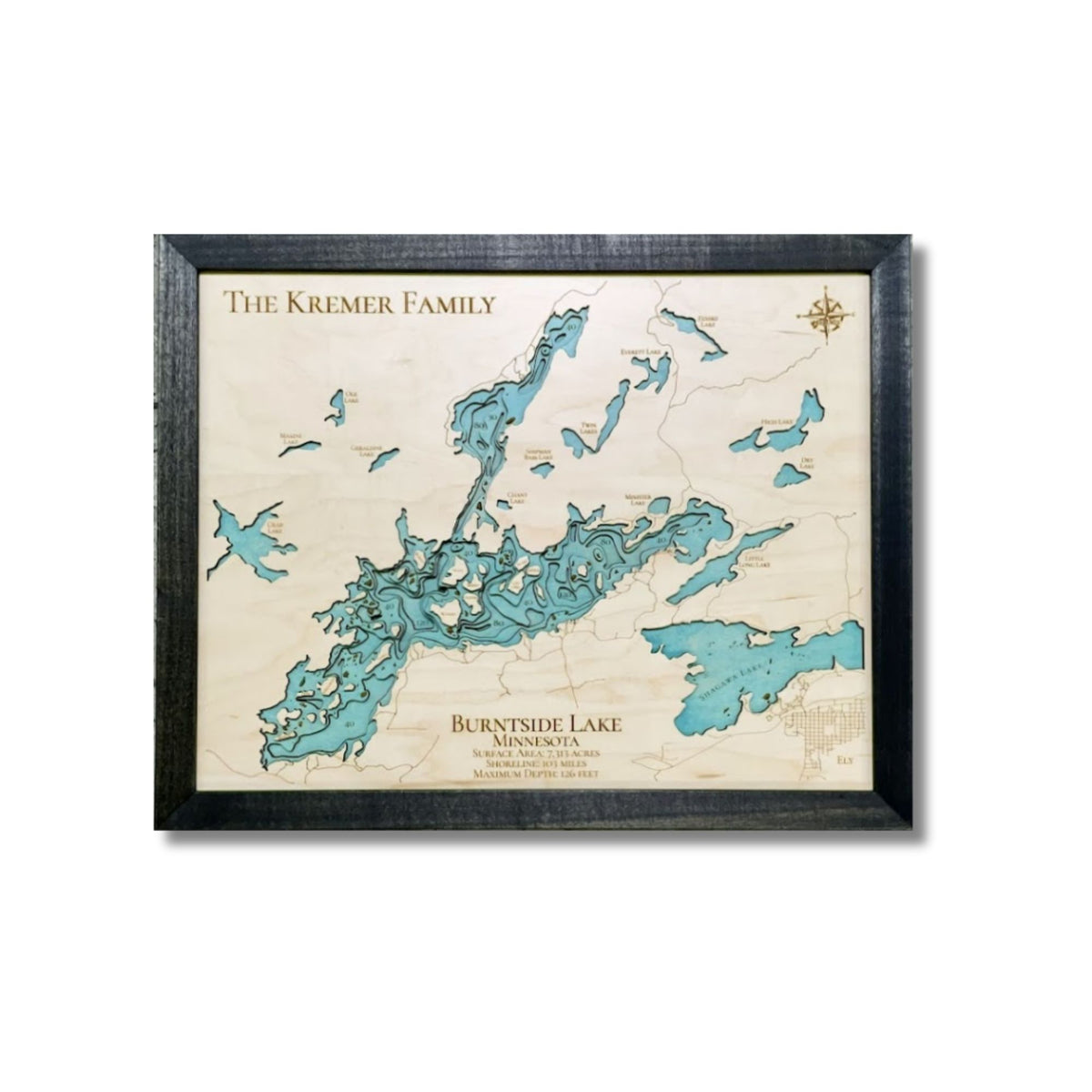 Small custom map of Burntside Lake, Minnesota. 