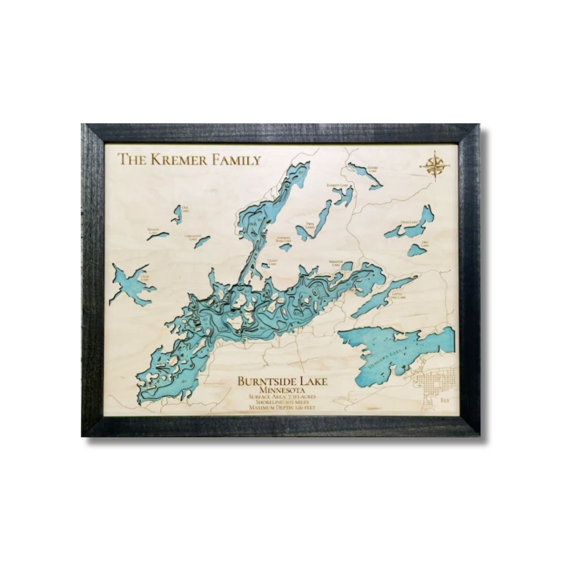 Small custom map of Burntside Lake, Minnesota. 