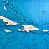 Close up view of the details on the Caribbean Sea Islands map.