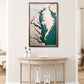Framed 3D wooden map of Chesapeake Bay on a wall above a wooden console table.