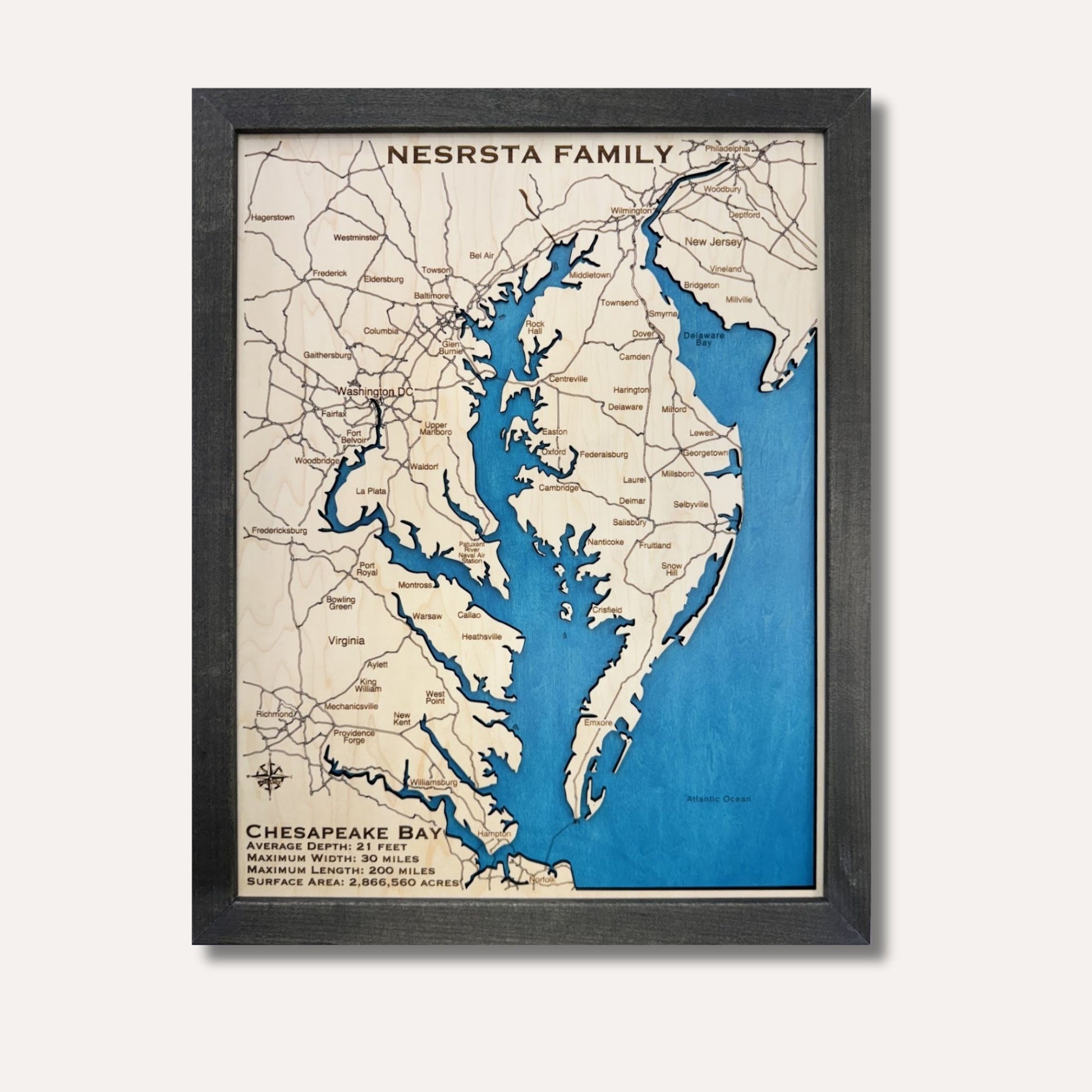 Single water layer map of Chesapeake Bay on a white background. 