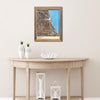 A Chicago city map hanging on the wall above a table. 