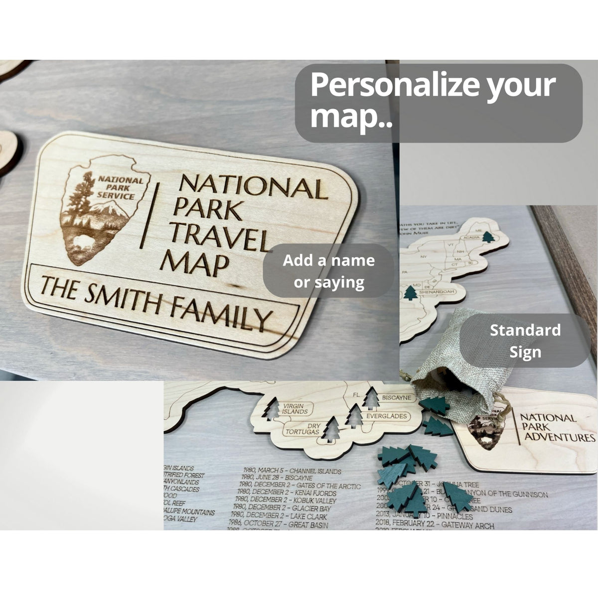 Close up of the national parks customizable nameplate. 