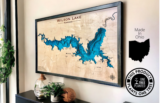 Custom wooden lake map of Wilson Lake, Kansas