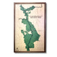 Wooden map of Cuyahoga Valley National Park with a brown frame and green park area. 