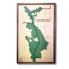 Wooden map of Cuyahoga Valley National Park with a brown frame and green park area. 