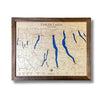 Single water layer map of the Finger Lakes with a walnut brown frame. 