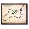 Framed wooden golf map of Ko Olina Golf Club in Kapolei, Hawaii with a walnut brown frame. 
