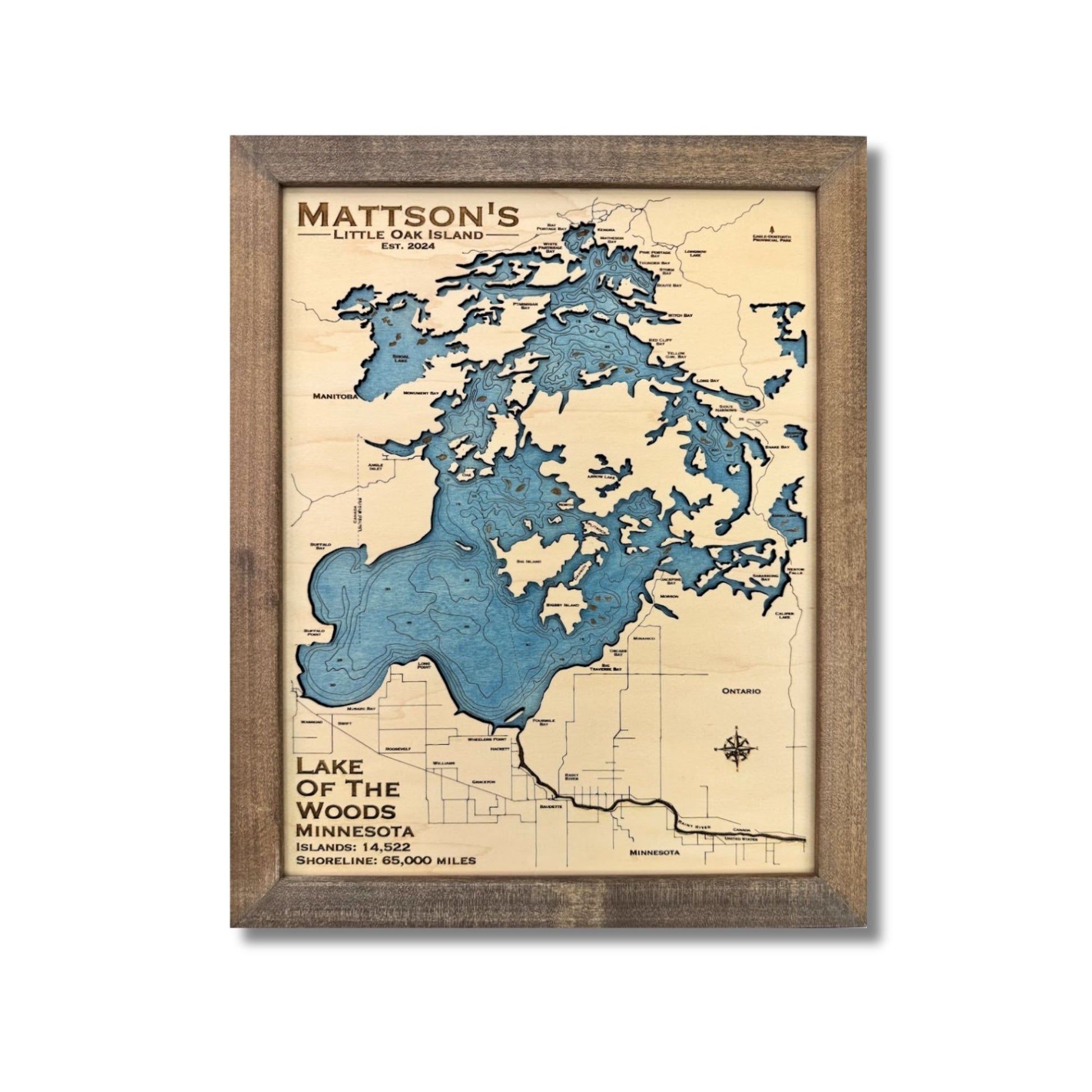 Small engraved water layer map of Lake of the Woods.