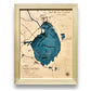 Lake Okeechobee multi water layer map with personalized text and a natural wood colored frame. 