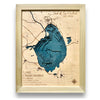 Lake Okeechobee multi water layer map with personalized text and a natural wood colored frame. 