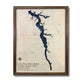 Lake Roaming Rock wooden map with dark water stain. 