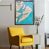 A large multilayer map of Hilton Head hanging on the wall in a living room.