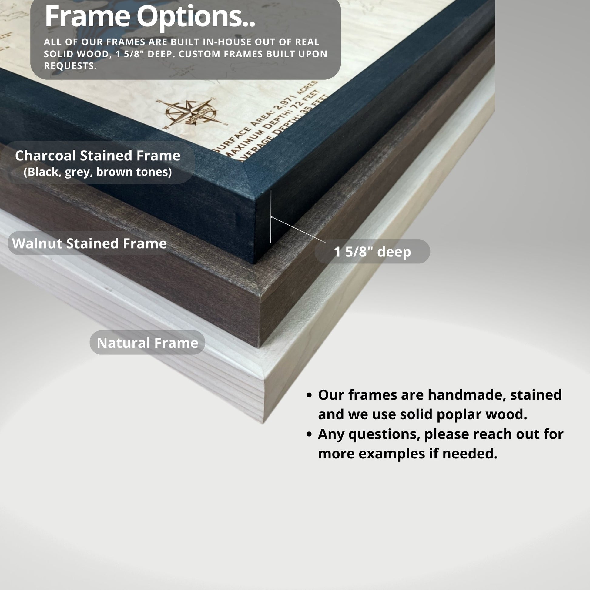 Examples of the three different frame color options MapCuts offers. 