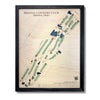 Wood map of Medina Country Club with blue and green stain and a black frame. 