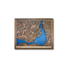 3D wooden map of Montreal, Canada on a white background. 
