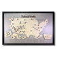 Wooden map of National Parks in the United States with a black frame and tree markers to track your travels.