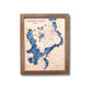 Wooden Okoboji Lakes map on white background.