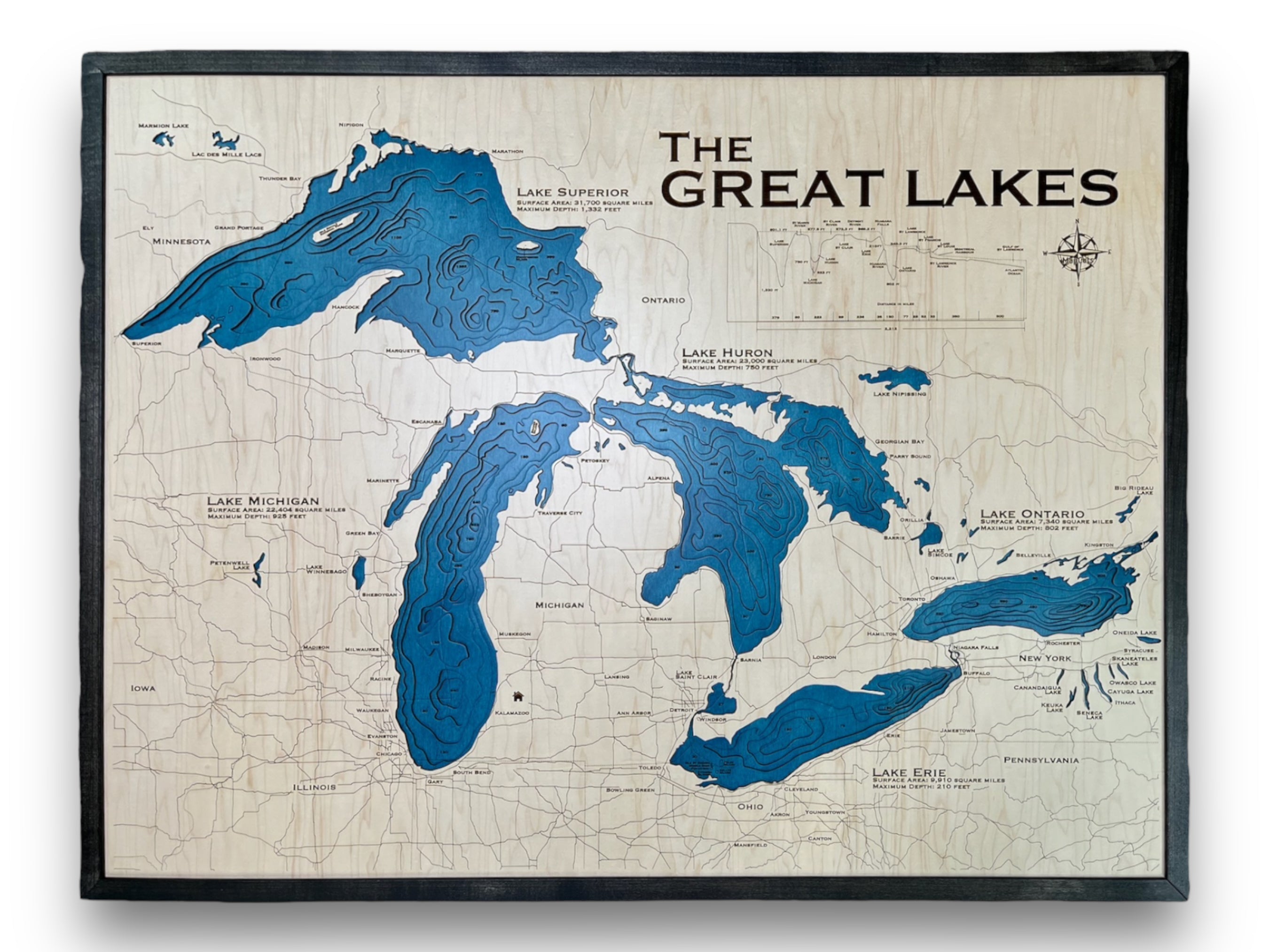 Great Lakes Wooden Map