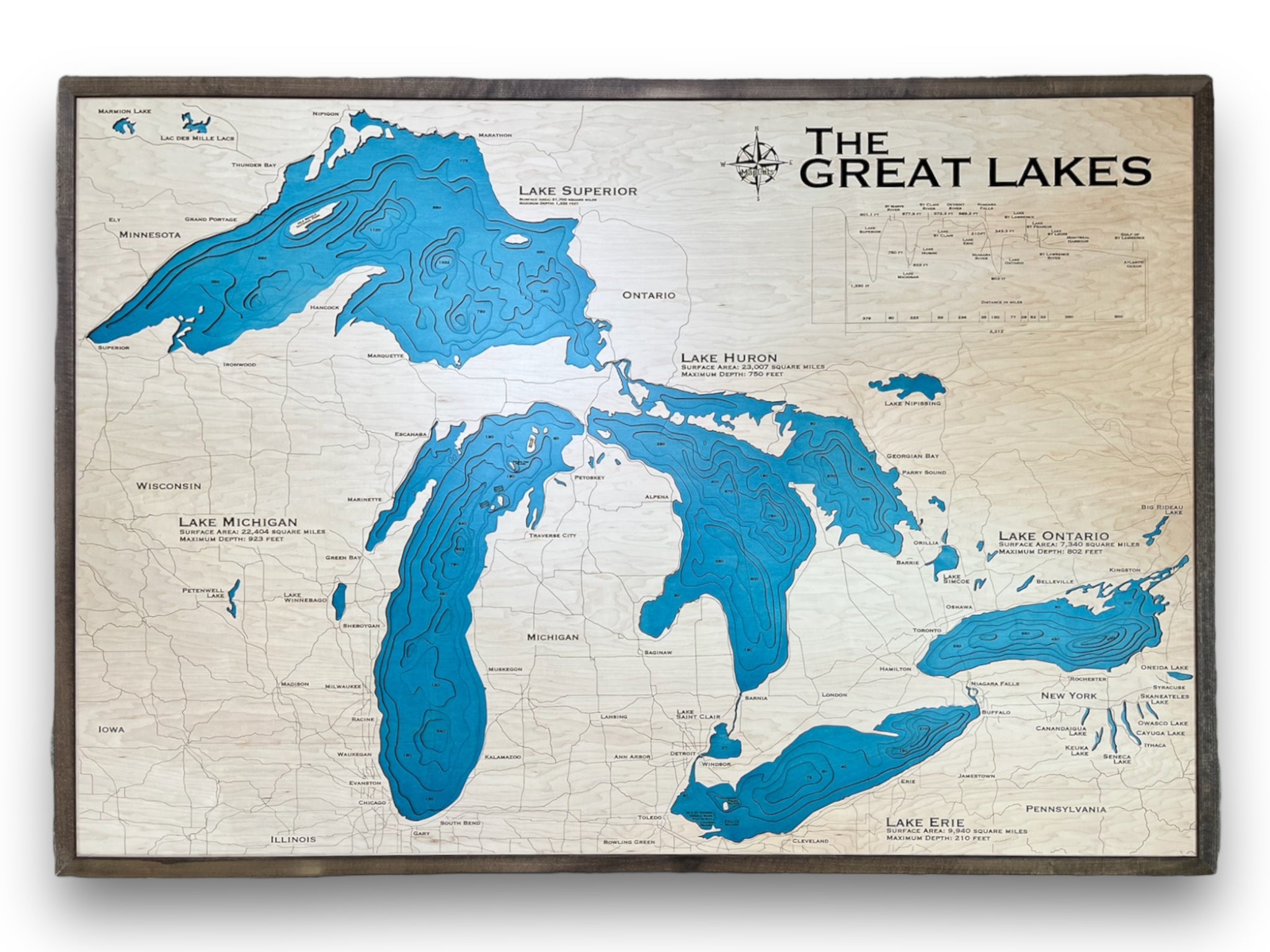 Great Lakes Wooden Map