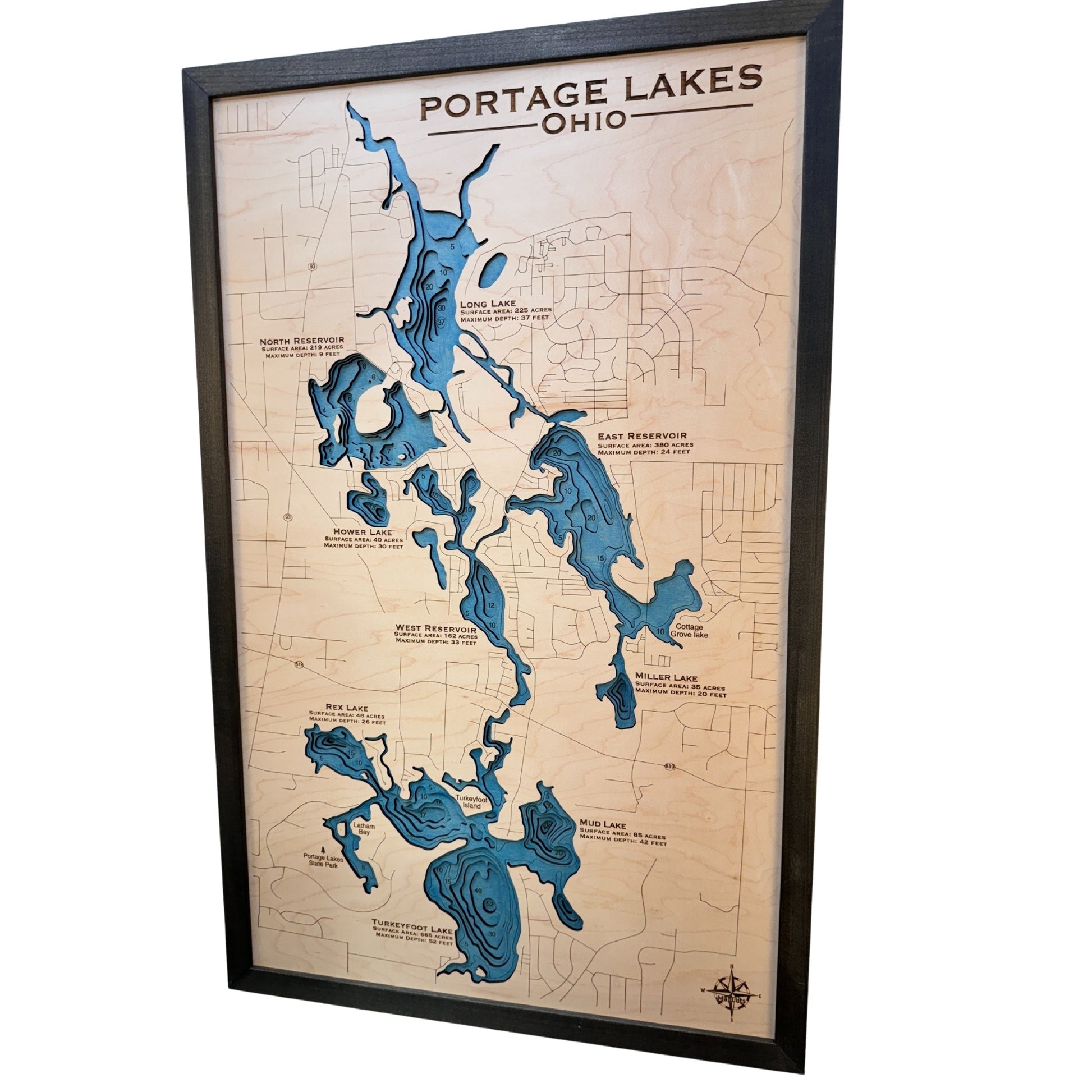 Multi water layer map of Portage Lakes in Ohio.