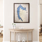 3D wood map of Pymatuning Lake hanging on a wall over a table. 