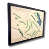 Sideview of Quail Hollow golf course map with blue water stain and raised green greens. 