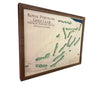 A side view of a wooden map of Royal Portrush golf club in Northern Ireland.
