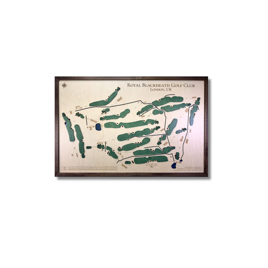 Framed 3D wooden map of Royal Blackheath Golf Club on a white background.