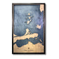 Large lake Erie Islands map with dark blue water color stain and a black frame. 