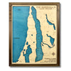 Wooden Torch Lake map with engraved water layers and a walnut brown frame. 