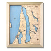 Torch Lake map with single water layer, light blue water stain, and a natural wood frame. 