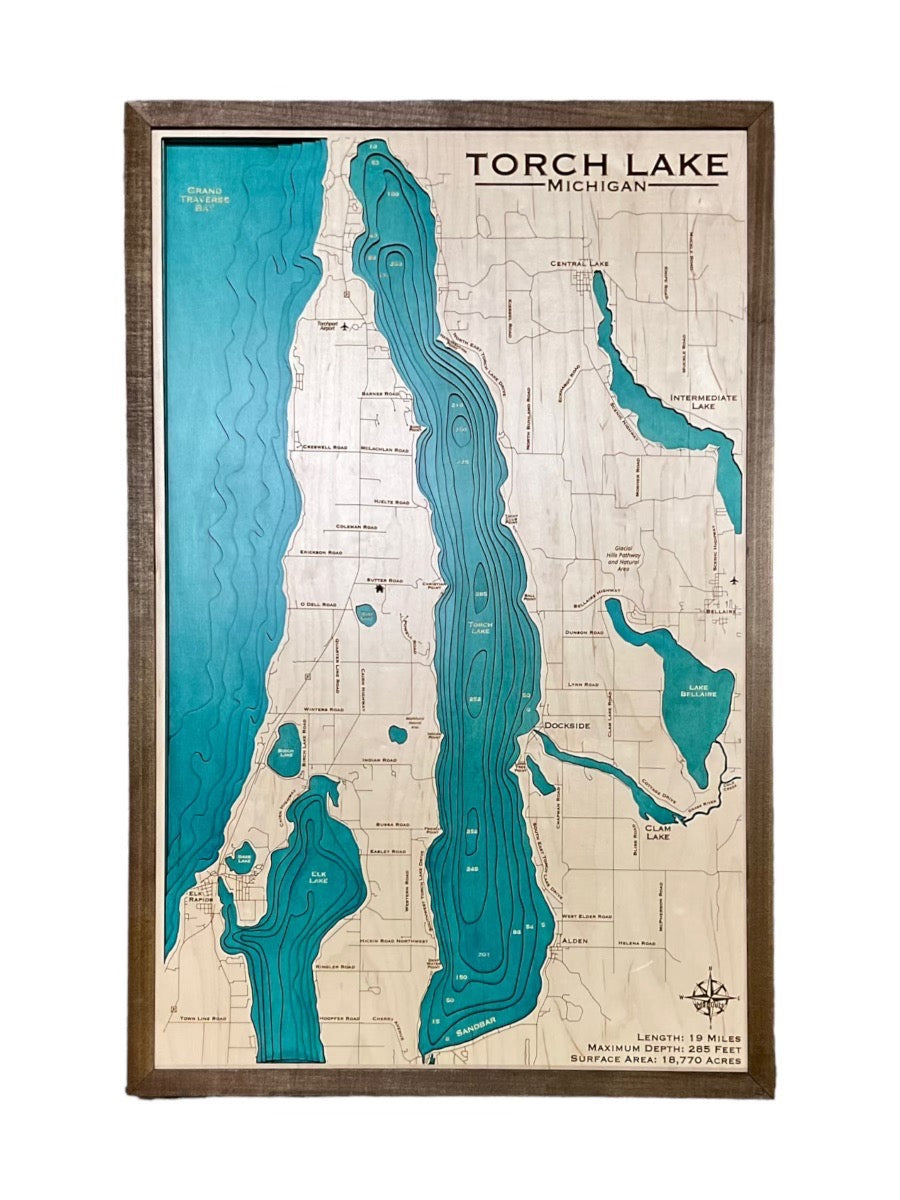 Torch Lake, Michigan custom wooden map