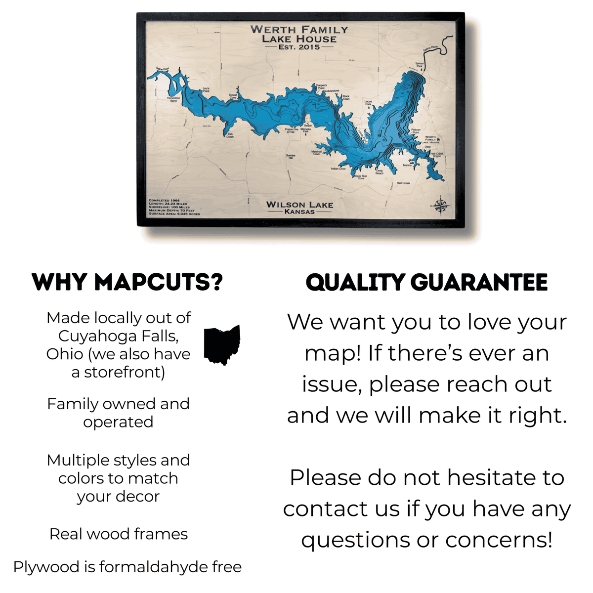 Informational card explaining why customers should buy from MapCuts and our quality guarantee. 