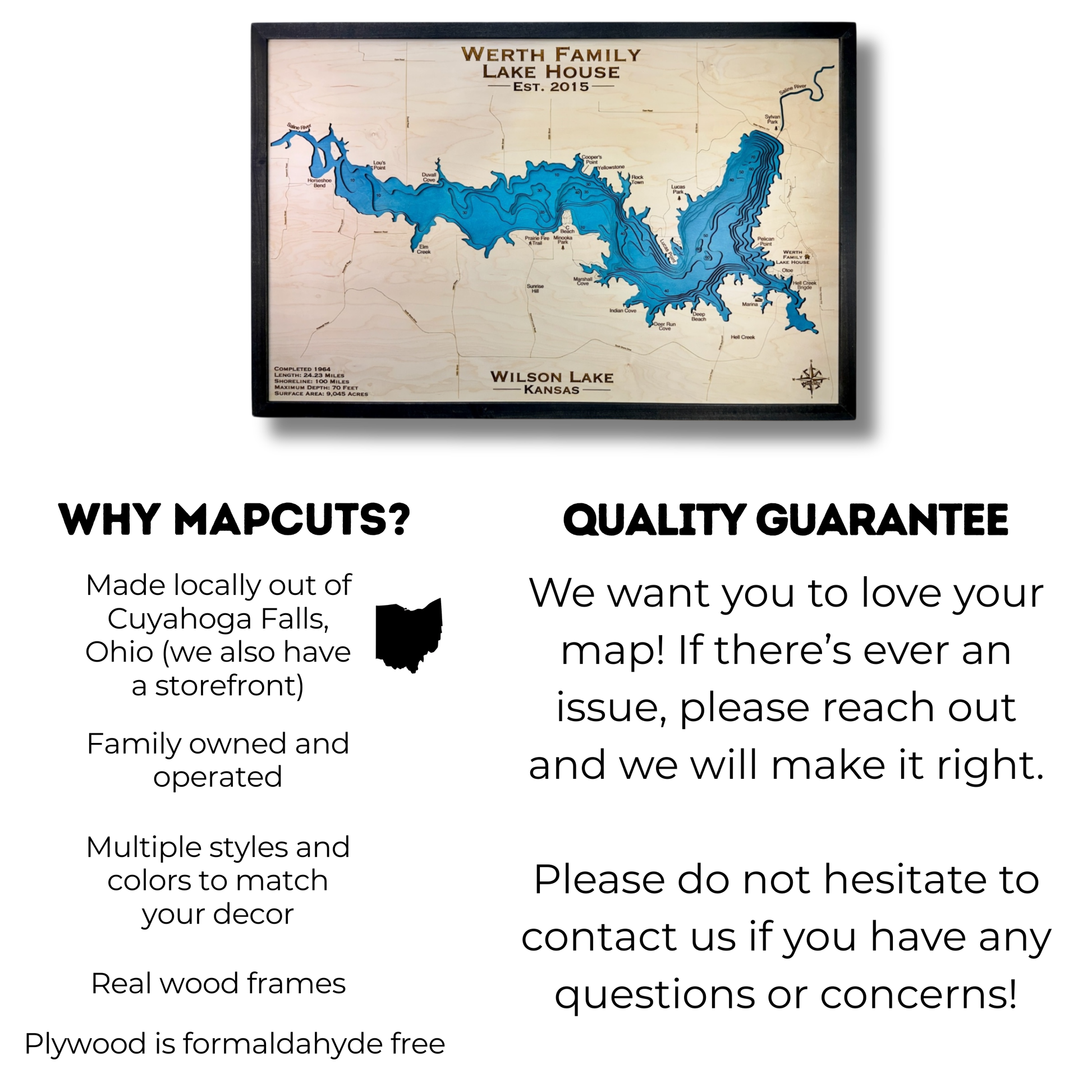 Informational card explaining why customers should buy from MapCuts and our quality guarantee. 