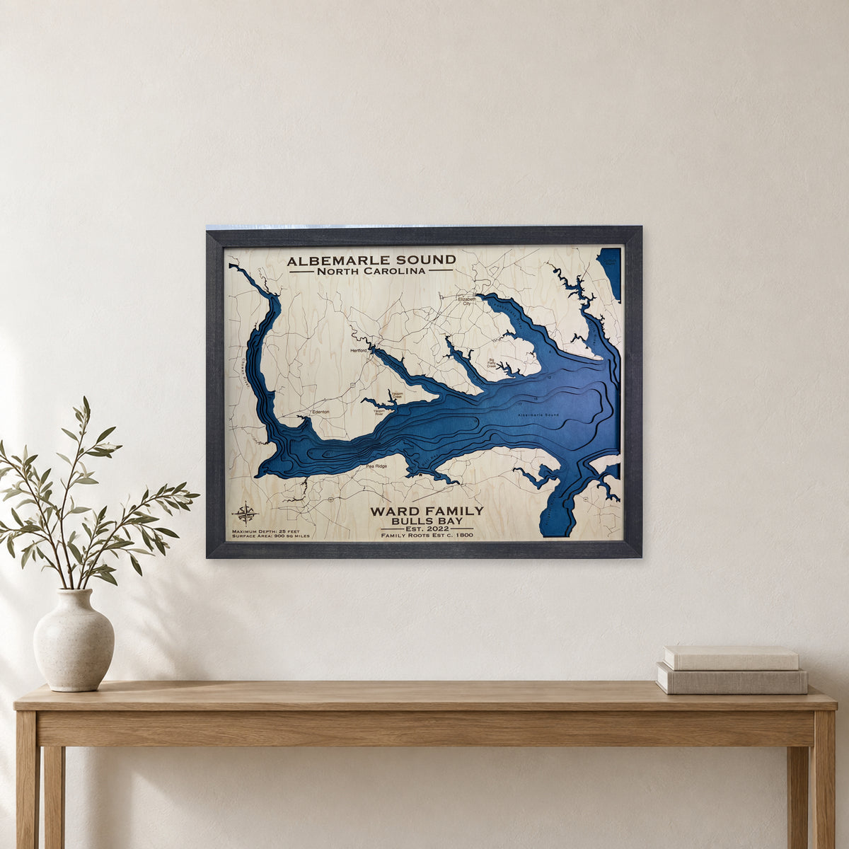 Albemarle Ward wood map — multilayer, staged room mockup