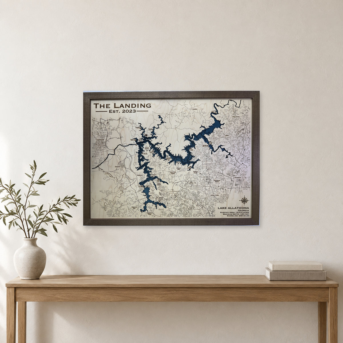 Allatoona Landing wood map — multilayer, staged room mockup