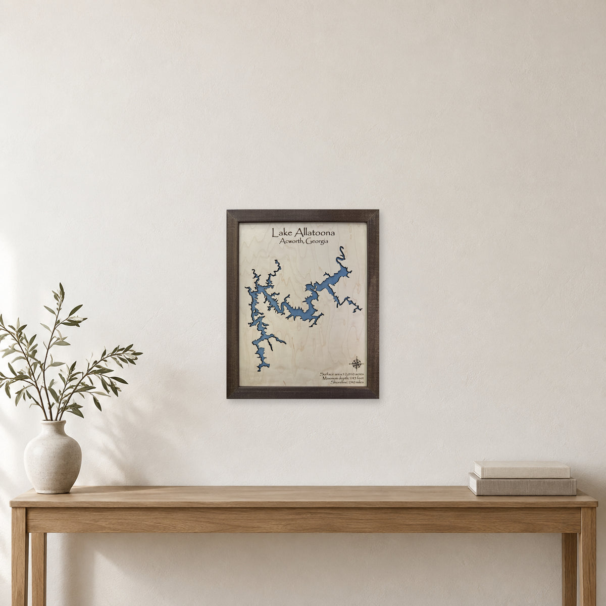 Allatoona Single wood map — single layer, staged room mockup
