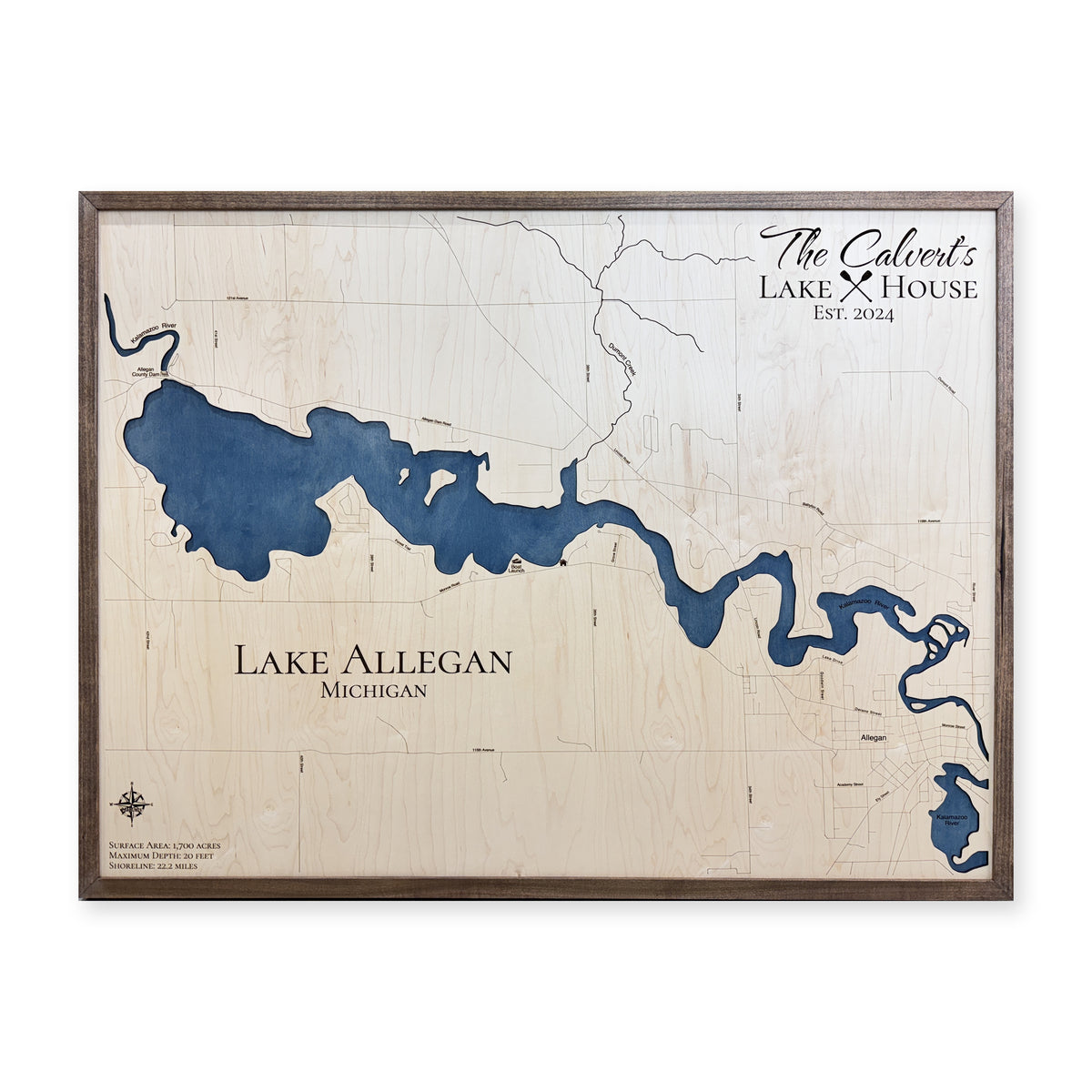 Allegan Calvert wood map — single layer, white background