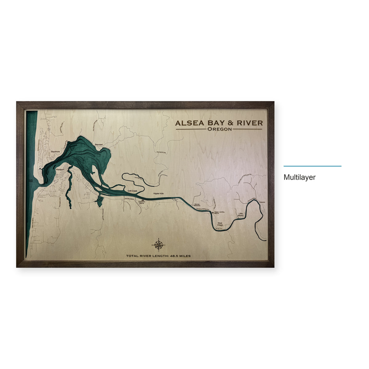 Alsea Bay River wood map — multilayer, layer option shown