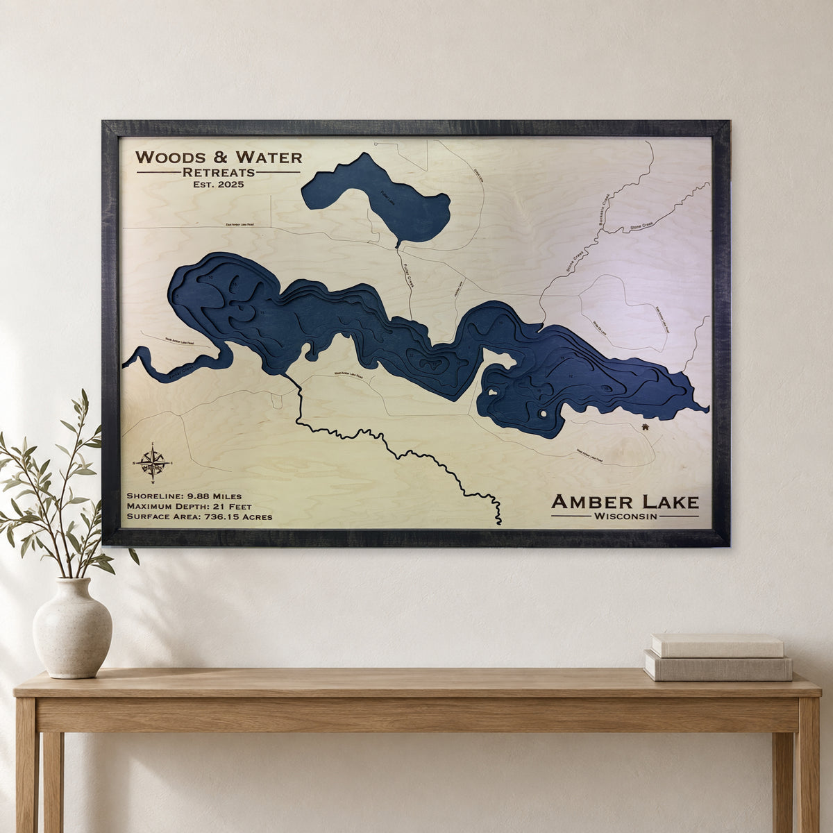 Amber Woods Water wood map — multilayer, staged room mockup