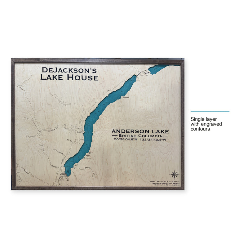 Anderson Dejackson wood map — single layer with engraved contours, layer option shown