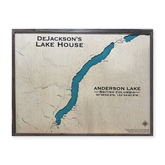 Anderson Dejackson wood map — single layer with engraved contours, white background