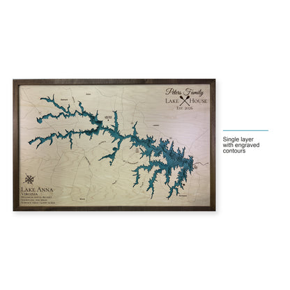 Anna Peters wood map — single layer with engraved contours, layer option shown