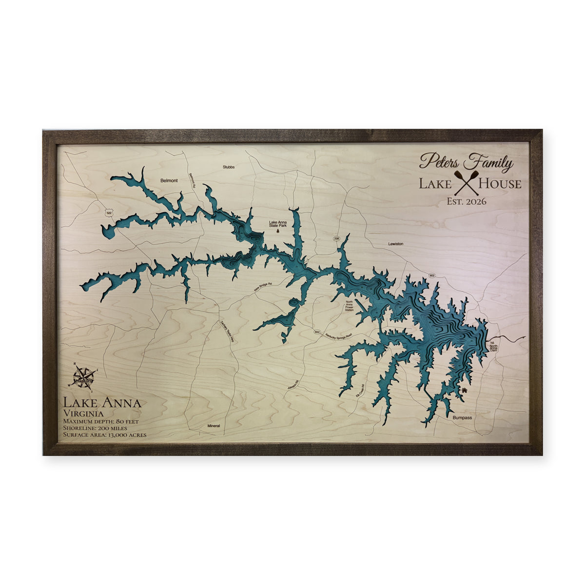 Anna Peters wood map — single layer with engraved contours, white background