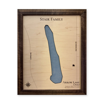 Arrow Stair wood map — single layer, white background