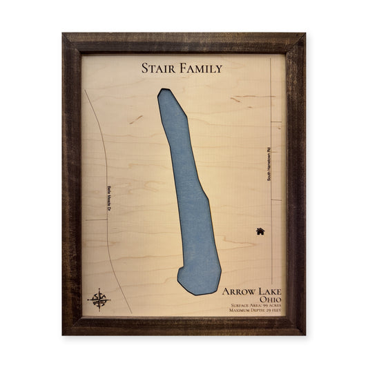Arrow Stair wood map — single layer, white background