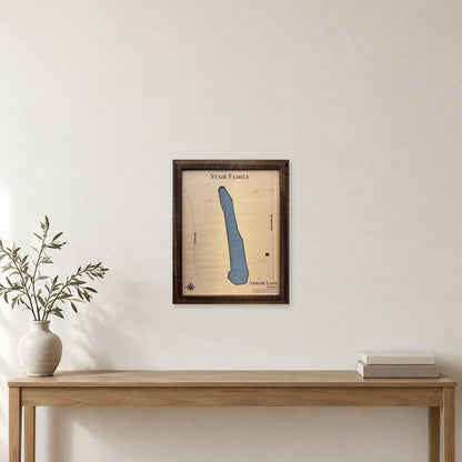 Arrow Stair wood map — single layer, staged room mockup