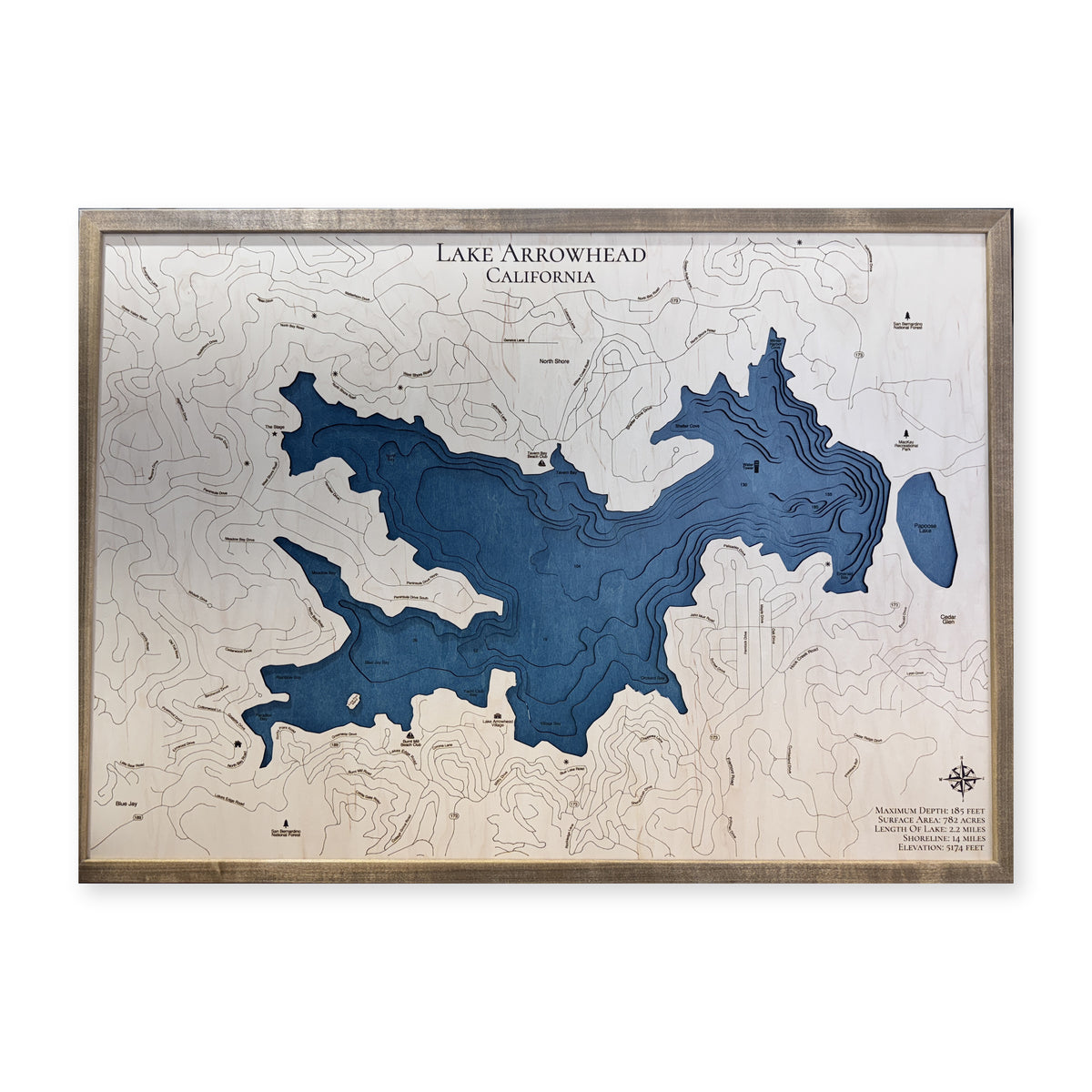 Arrowhead Ipswich Large wood map — multilayer, white background