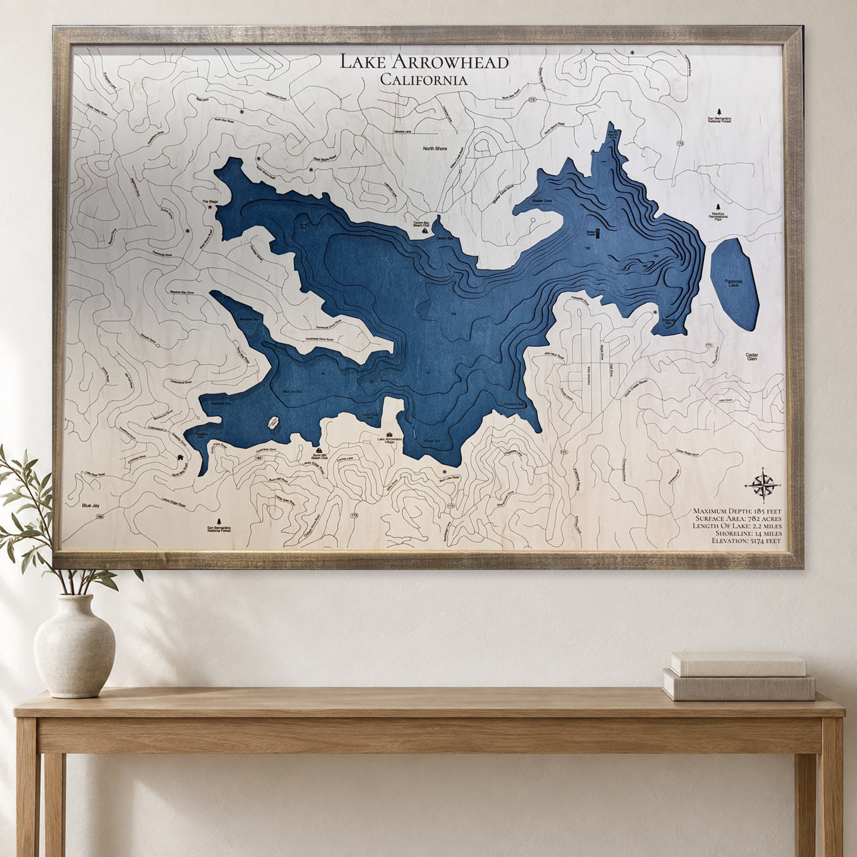 Arrowhead Ipswich Large wood map — multilayer, staged room mockup